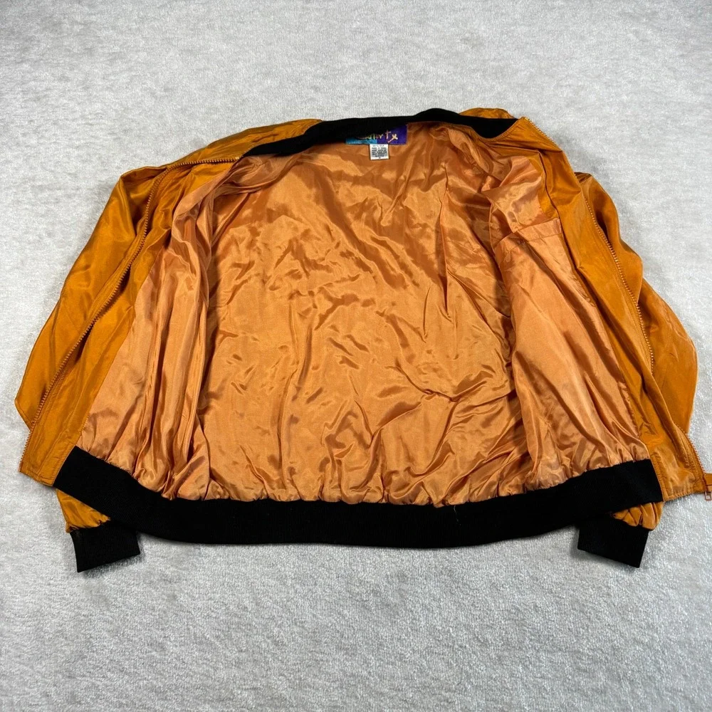 Color‎ Fx Vintage Womens 100% Silk Bomber Jacket Orange Black Trim Size Medium